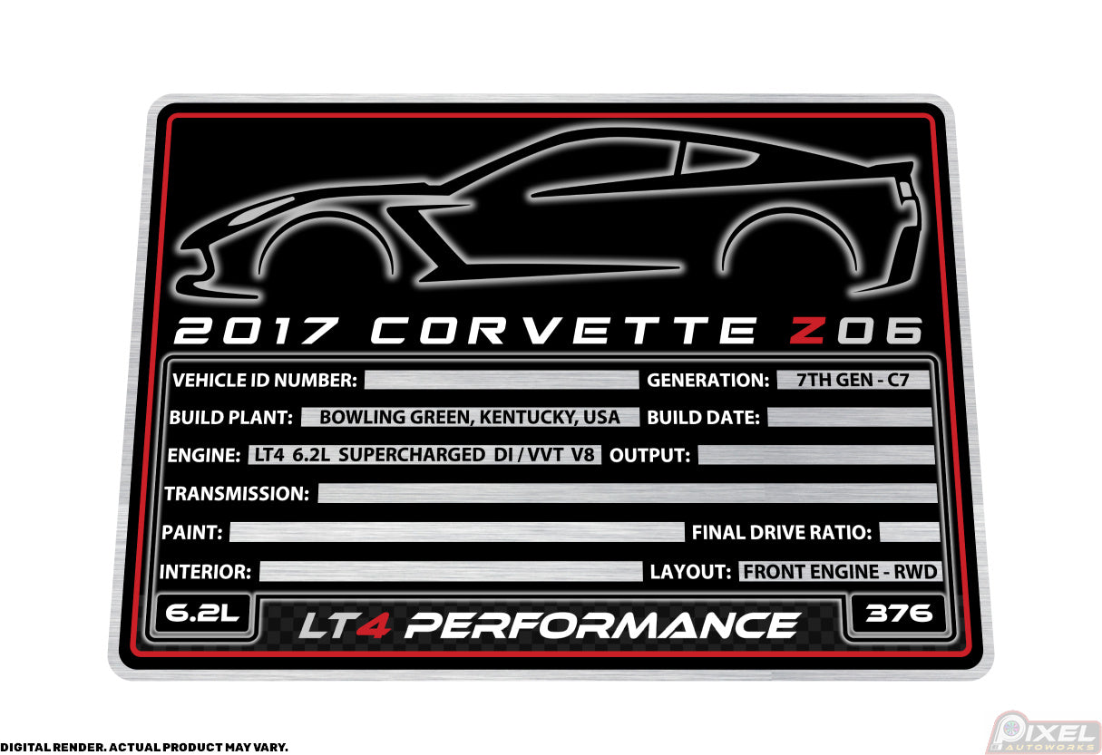 2017 CHEVROLET CORVETTE Z06 Engine Bay Build Plaque