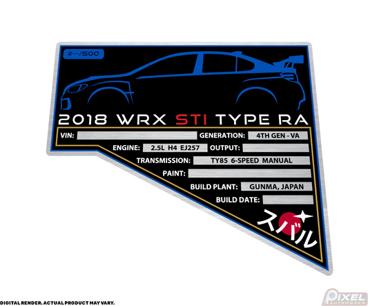 2018 SUBARU WRX STI TYPE RA Engine Bay Build Plaque