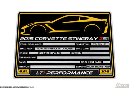 2015 CHEVROLET CORVETTE STINGRAY Z51 Engine Bay Build Plaque