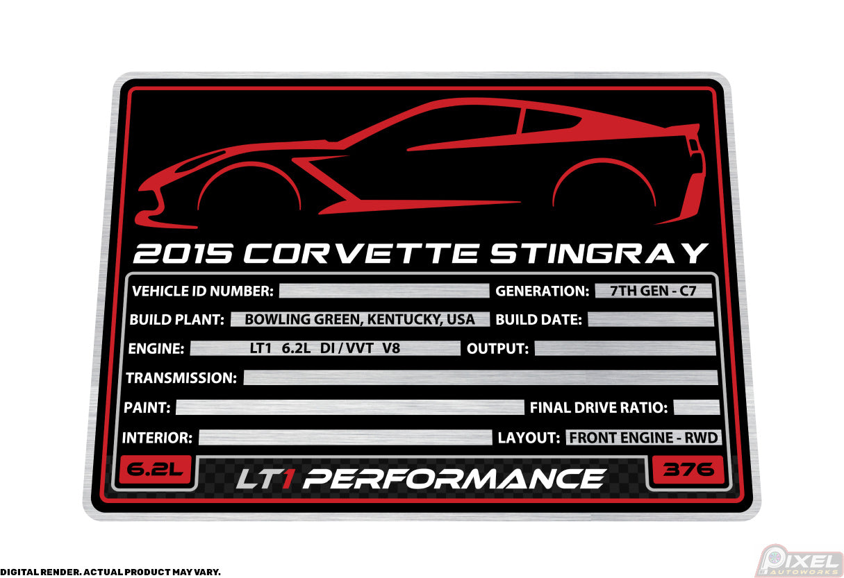 2015 CHEVROLET CORVETTE STINGRAY Engine Bay Build Plaque