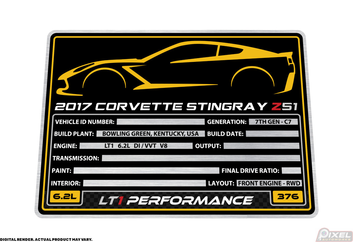 2017 CHEVROLET CORVETTE STINGRAY Z51 Engine Bay Build Plaque