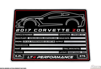 2017 CHEVROLET CORVETTE Z06 Engine Bay Build Plaque
