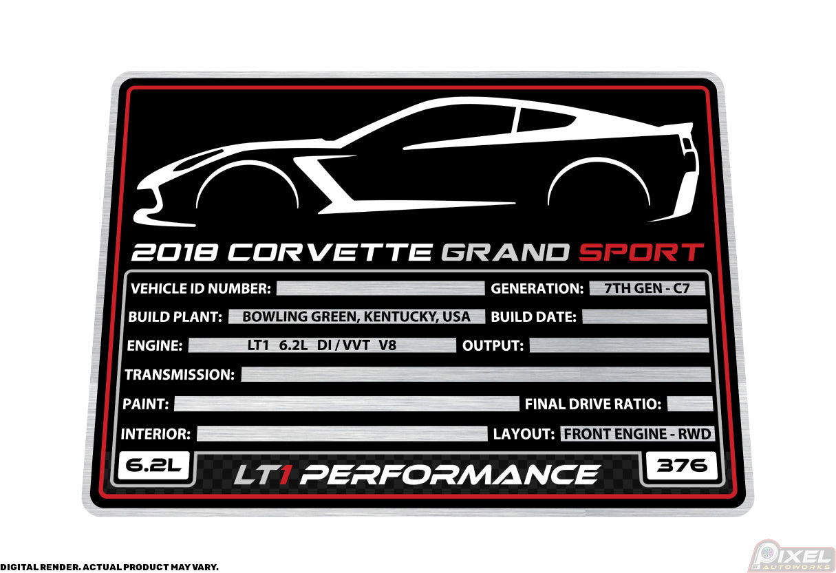 2018 CHEVROLET CORVETTE GRAND SPORT Engine Bay Build Plaque