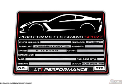 2018 CHEVROLET CORVETTE GRAND SPORT Engine Bay Build Plaque