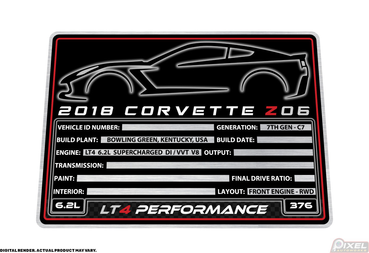 2018 CHEVROLET CORVETTE Z06 Engine Bay Build Plaque