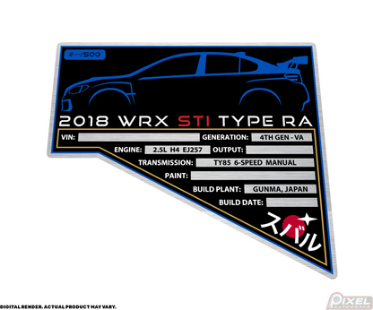 2018 SUBARU WRX STI TYPE RA Engine Bay Build Plaque